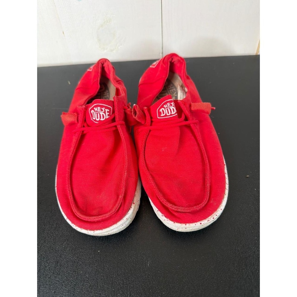 HEYDUDE Wendy Red Canvas Slip On Loafers Women's Size 6 Comfort Shoes